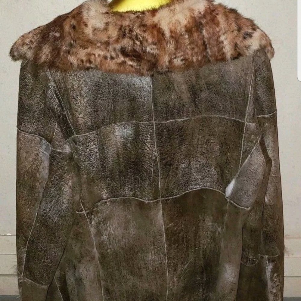 NEW Ladies Tanned Leather Dyed Rabbit Fur Jacket Fully Fur Lined Sz L - Picture 3 of 8